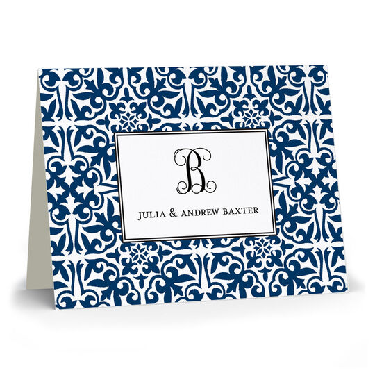 Blue Damask Folded Note Cards